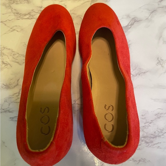 COS Dark Orange Suede Block Heel Round Toe Pumps 6 - Picture 7 of 13